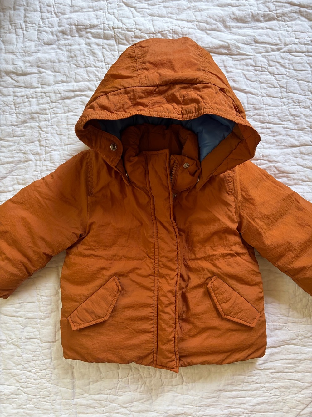 Kids Hooded Puffer Jacket in Burnt Orange